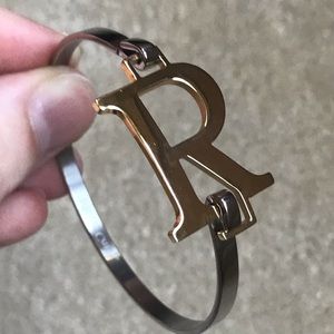 Rustic Cuff R initial letter bangle